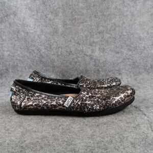 Toms Shoes Womens 6 Slip On Flats Casual Loafers Alpargatas Animal Print Sequins
